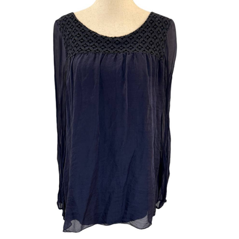 Cosmo Women's Navy Crochet Silk Blouse - Size M